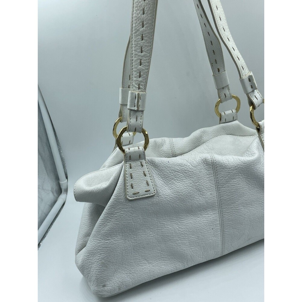 Sigrid Olsen White Leather Shoulder Bag Hobo Tote Turquoise Lining Gold Hardware